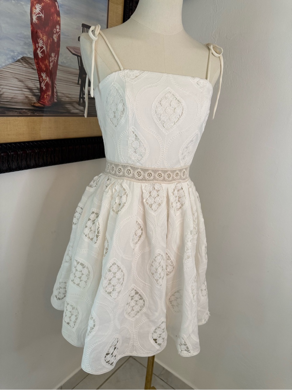 Azulu White Lace Tie-Shoulder Mini Dress